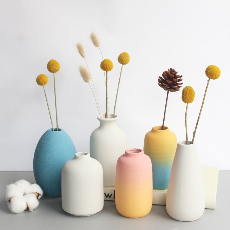 Handmade ceramic bud vase, bohemian style indoor home floral decoration