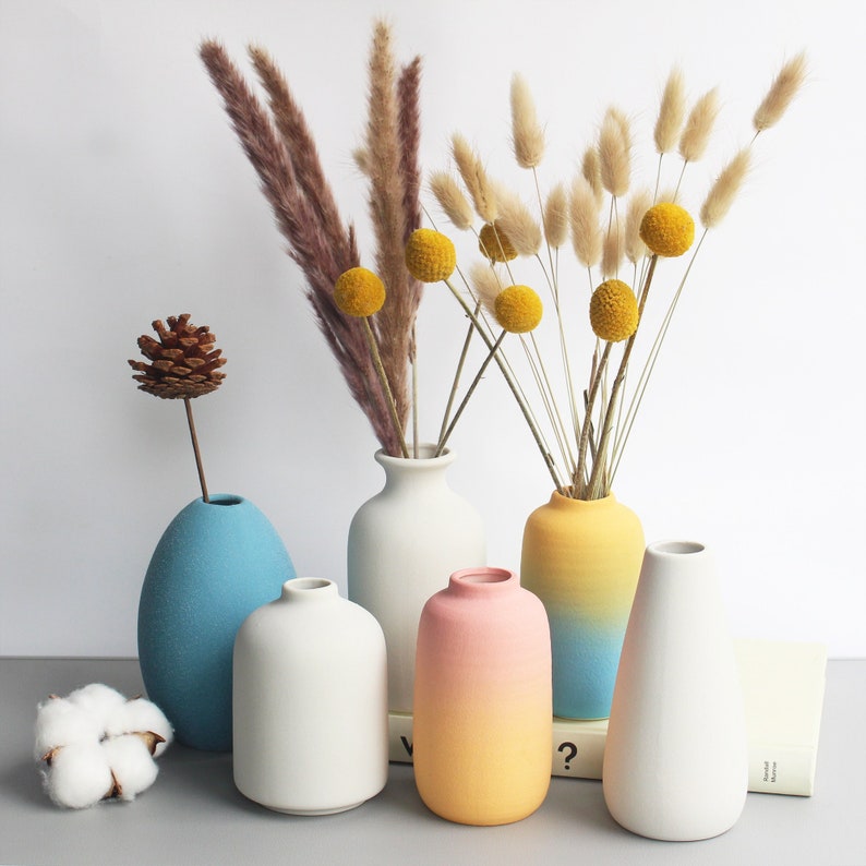 Handmade ceramic bud vase, bohemian style indoor home floral decoration