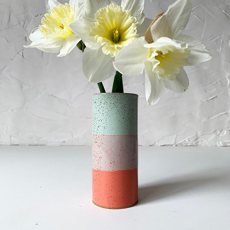 Modern speckled handmade ceramic vase, desktop decoration