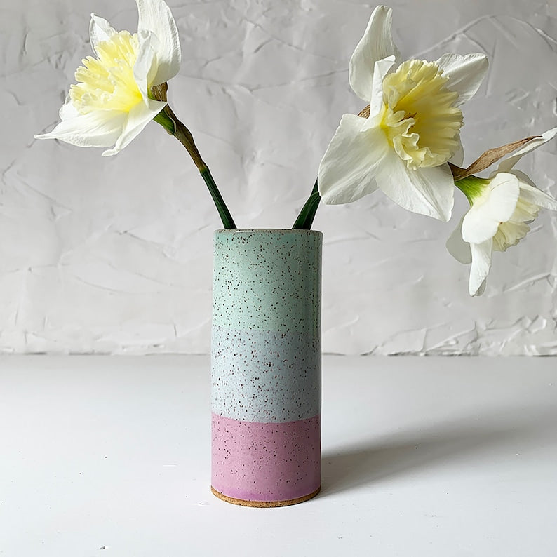 Modern speckled handmade ceramic vase, desktop decoration