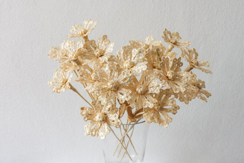 Natural Straw Woven Yellow Bouquet, Rustic Dried Flower Home Decor