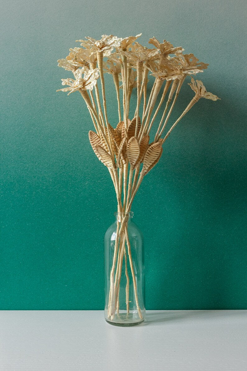 Natural Straw Woven Yellow Bouquet, Rustic Dried Flower Home Decor