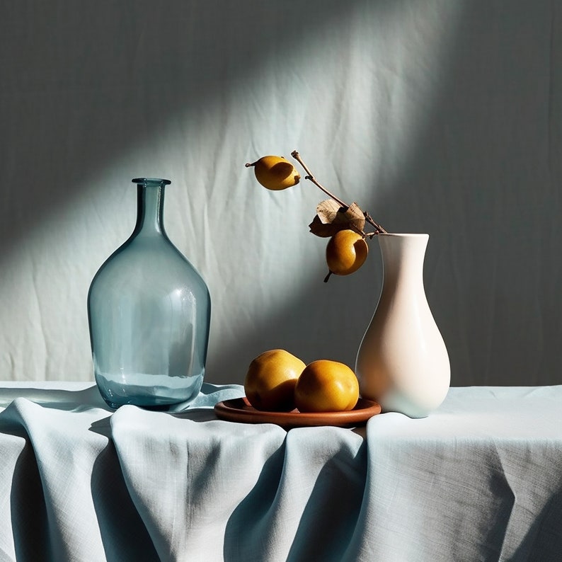 Natural Linen Rectangular Tablecloth, Handmade