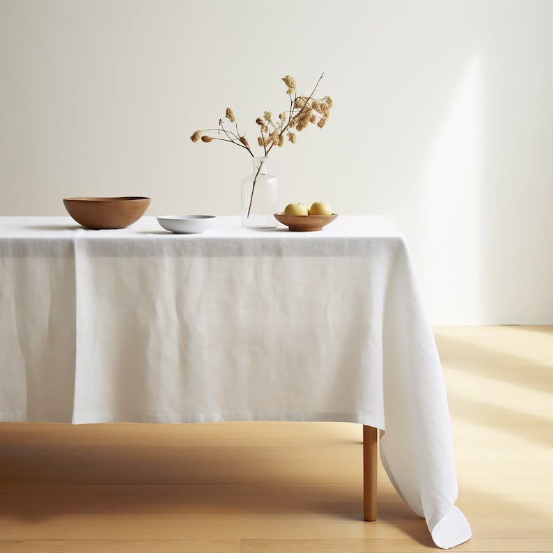 Natural Linen Rectangular Tablecloth, Handmade