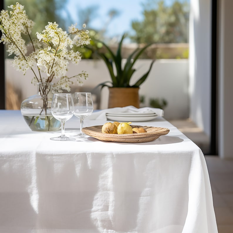 Natural Linen Rectangular Tablecloth, Handmade