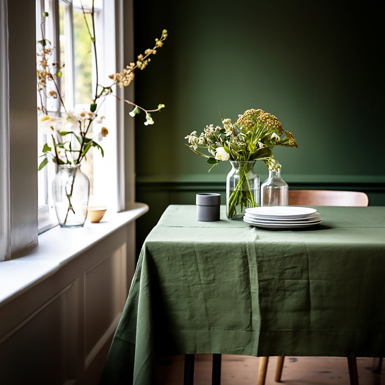 Natural Linen Rectangular Tablecloth, Handmade