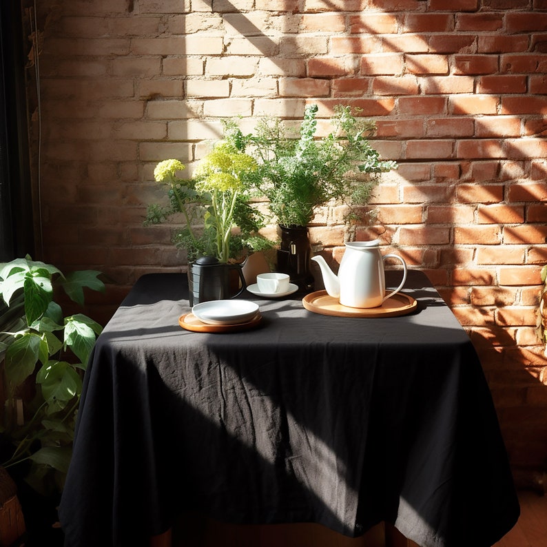 Natural Linen Rectangular Tablecloth, Handmade
