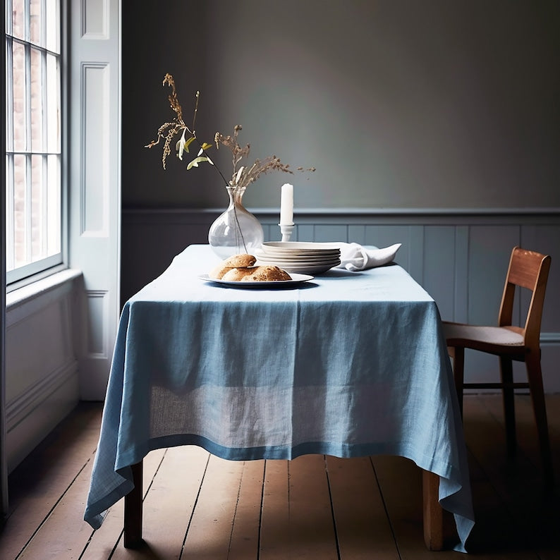 Natural Linen Rectangular Tablecloth, Handmade
