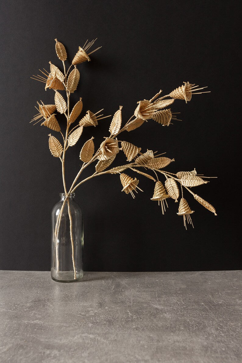 Natural Straw Woven Bell Bouquet, Rustic Home Anniversary Decoration