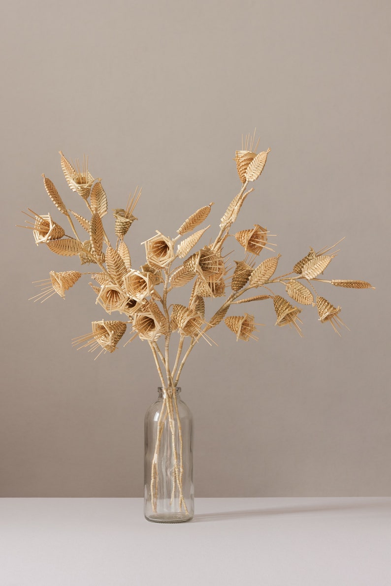 Natural Straw Woven Bell Bouquet, Rustic Home Anniversary Decoration