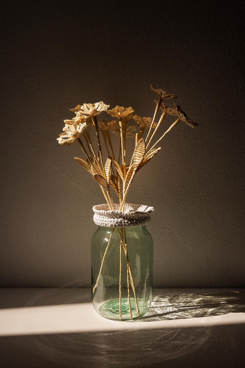 Natural Straw Woven Yellow Bouquet, Rustic Dried Flower Home Decor