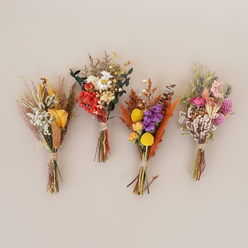 Bohemian Style Mini Dried Flower Bouquet, Rustic Indoor Desktop Home Decor