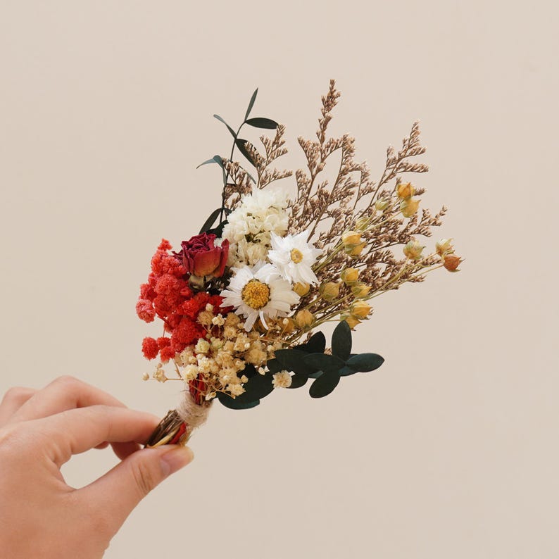 Bohemian Style Mini Dried Flower Bouquet, Rustic Indoor Desktop Home Decor
