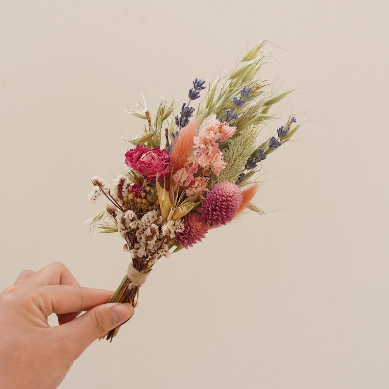 Bohemian Style Mini Dried Flower Bouquet, Rustic Indoor Desktop Home Decor