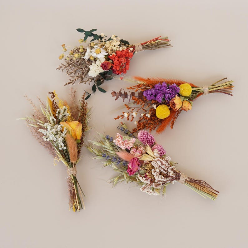 Bohemian Style Mini Dried Flower Bouquet, Rustic Indoor Desktop Home Decor