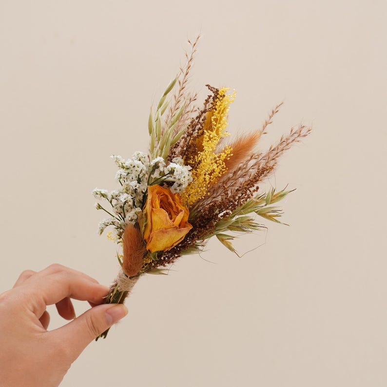 Bohemian Style Mini Dried Flower Bouquet, Rustic Indoor Desktop Home Decor