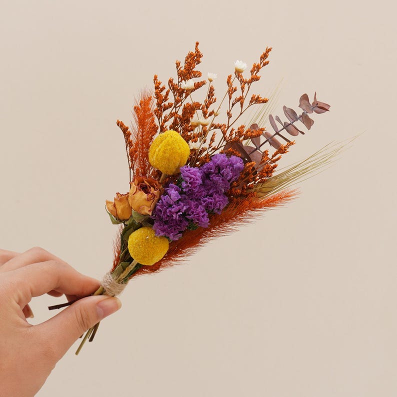 Bohemian Style Mini Dried Flower Bouquet, Rustic Indoor Desktop Home Decor