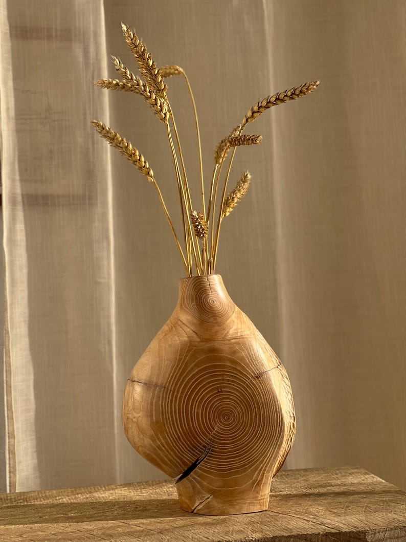 Abstract Organic Hand-carved Wooden Vase, Rustic Home Art Decoration