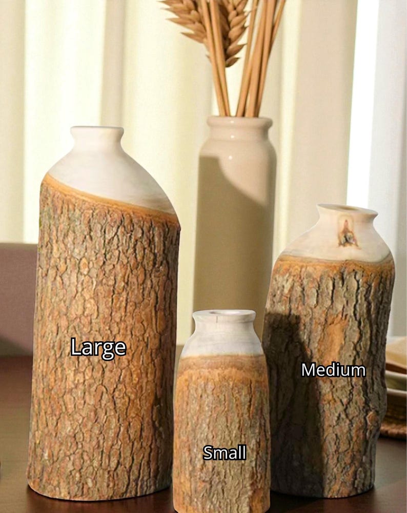 Rustic Camphor Wood Vase, Handmade Natural Bark, Home Decor