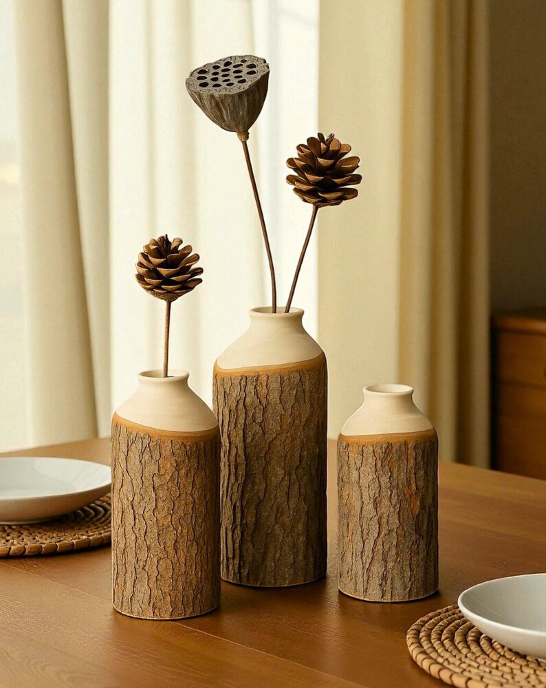 Rustic Camphor Wood Vase, Handmade Natural Bark, Home Decor