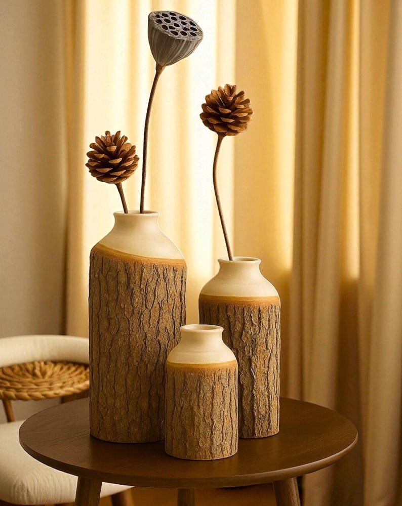Rustic Camphor Wood Vase, Handmade Natural Bark, Home Decor