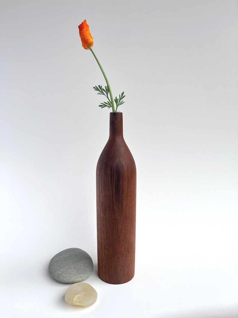 Handmade wooden vase with glass liner