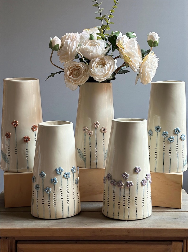 Handmade Imprinted Ceramic Vase, Suitable for Home Garden Decoration