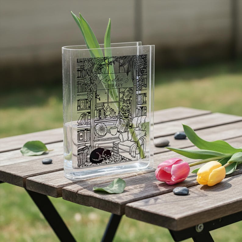 Book-shaped acrylic vase, bookshelf decoration, minimalist home decor