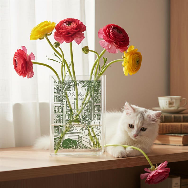 Book-shaped acrylic vase, bookshelf decoration, minimalist home decor