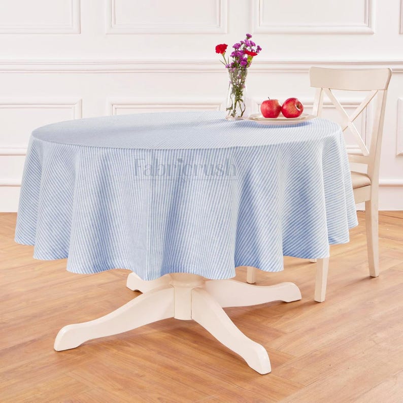 Linen Striped Round Tablecloth, Farmhouse Kitchen Indoor Dining Table Decoration