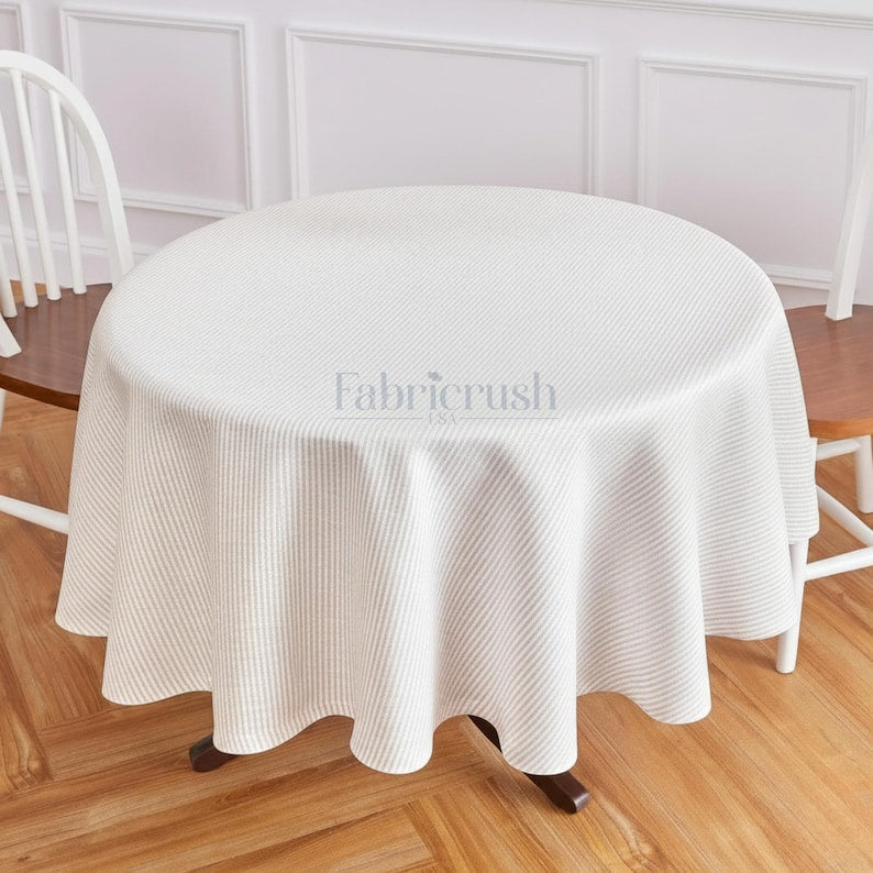 Linen Striped Round Tablecloth, Farmhouse Kitchen Indoor Dining Table Decoration