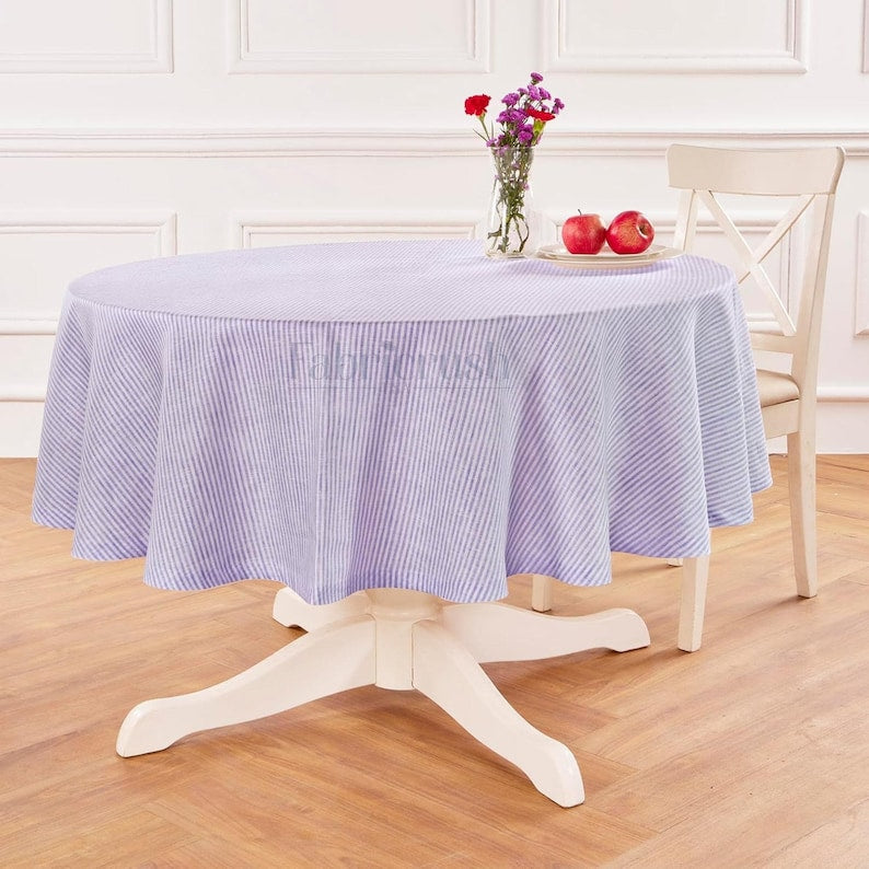 Linen Striped Round Tablecloth, Farmhouse Kitchen Indoor Dining Table Decoration