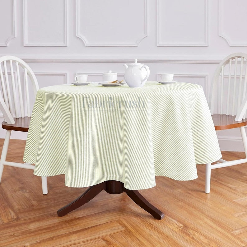 Linen Striped Round Tablecloth, Farmhouse Kitchen Indoor Dining Table Decoration