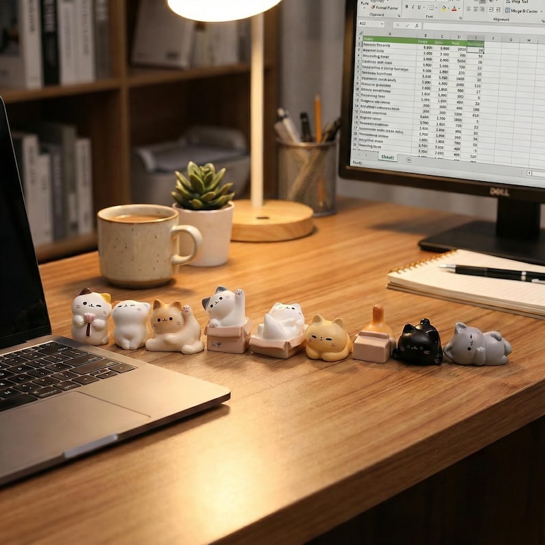 Mini Resin Cat Ornament Set, Cute Desktop Monitor Home Decor