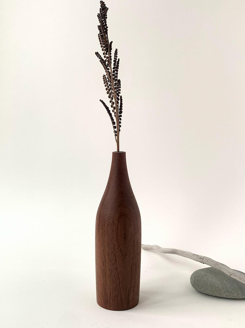 Handmade wooden vase with glass liner
