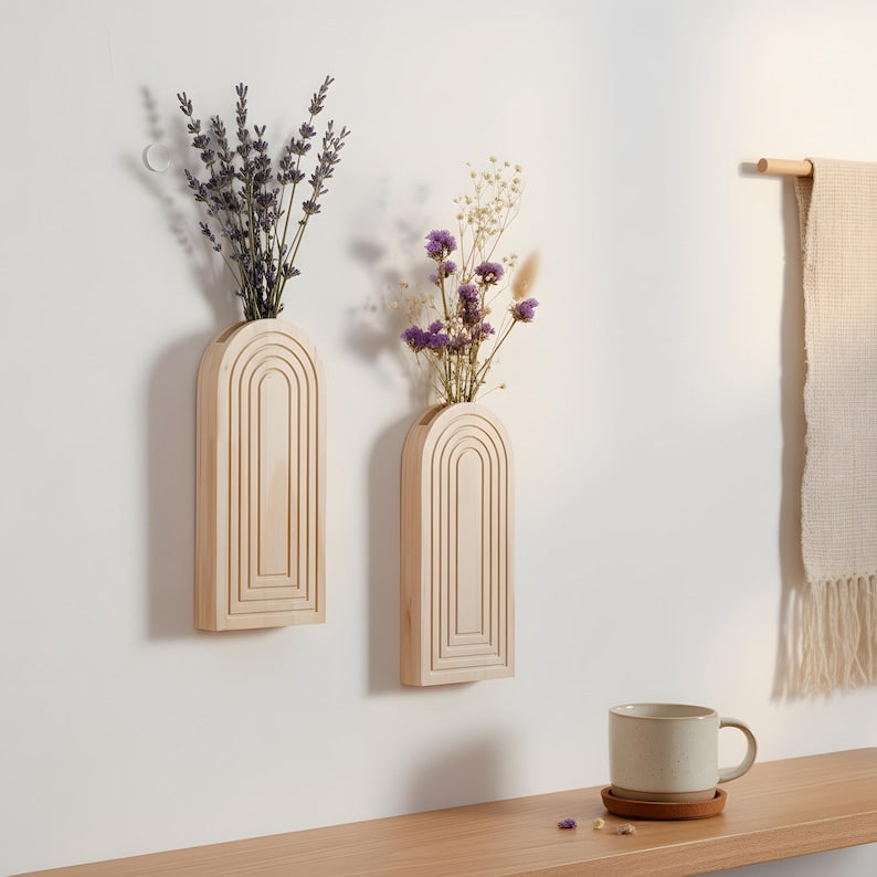 Wooden Arched Wall-Mounted Vase Set, Minimalist Bohemian Home Wall Decoration