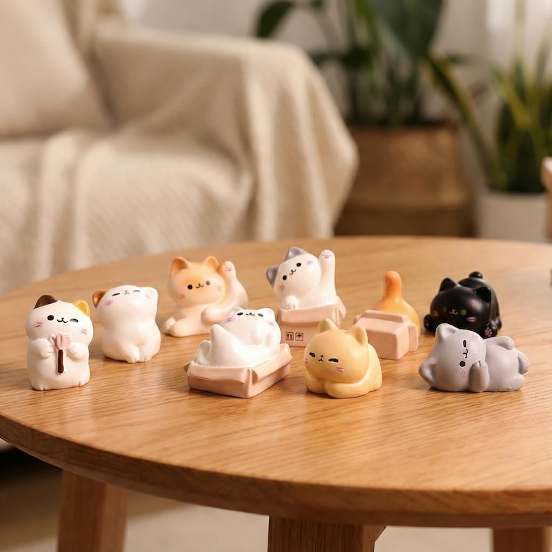 Mini Resin Cat Ornament Set, Cute Desktop Monitor Home Decor