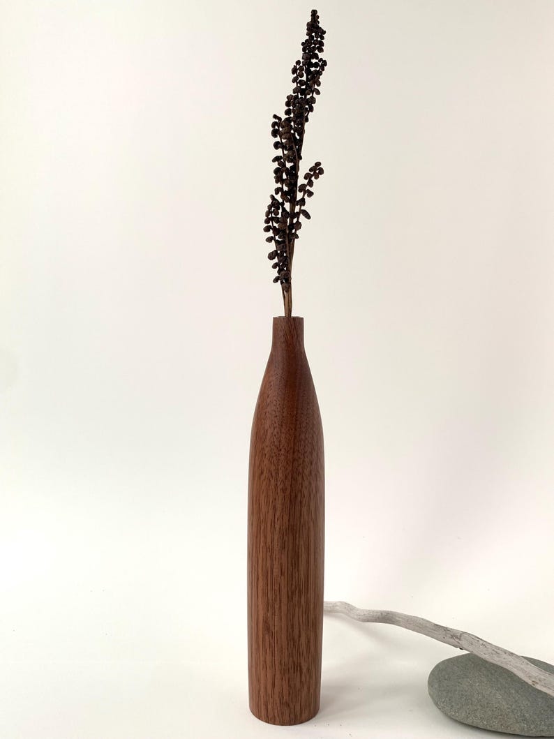 Handmade wooden vase with glass liner