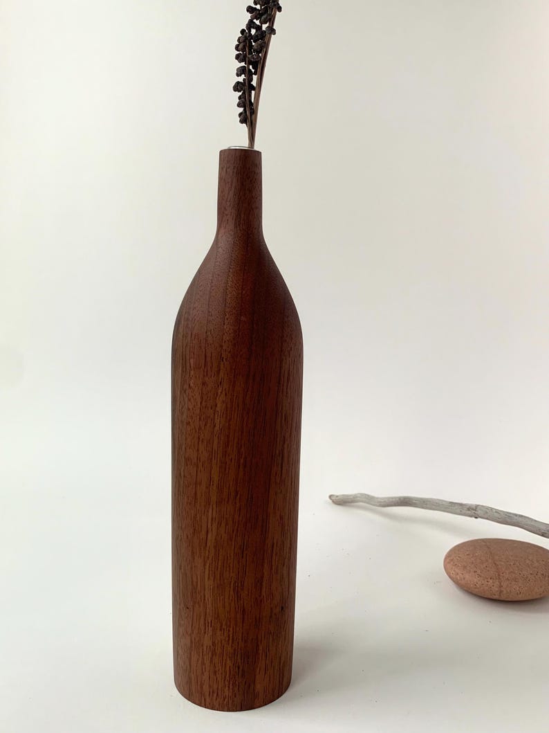Handmade wooden vase with glass liner