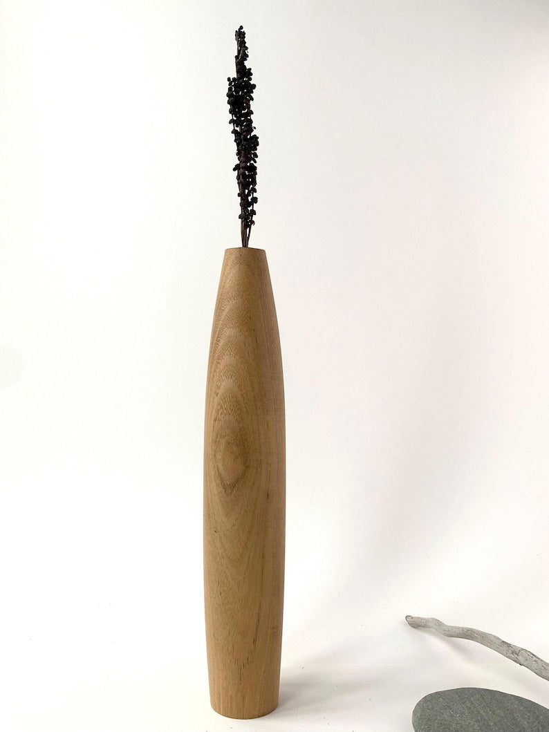Handmade wooden vase with glass liner
