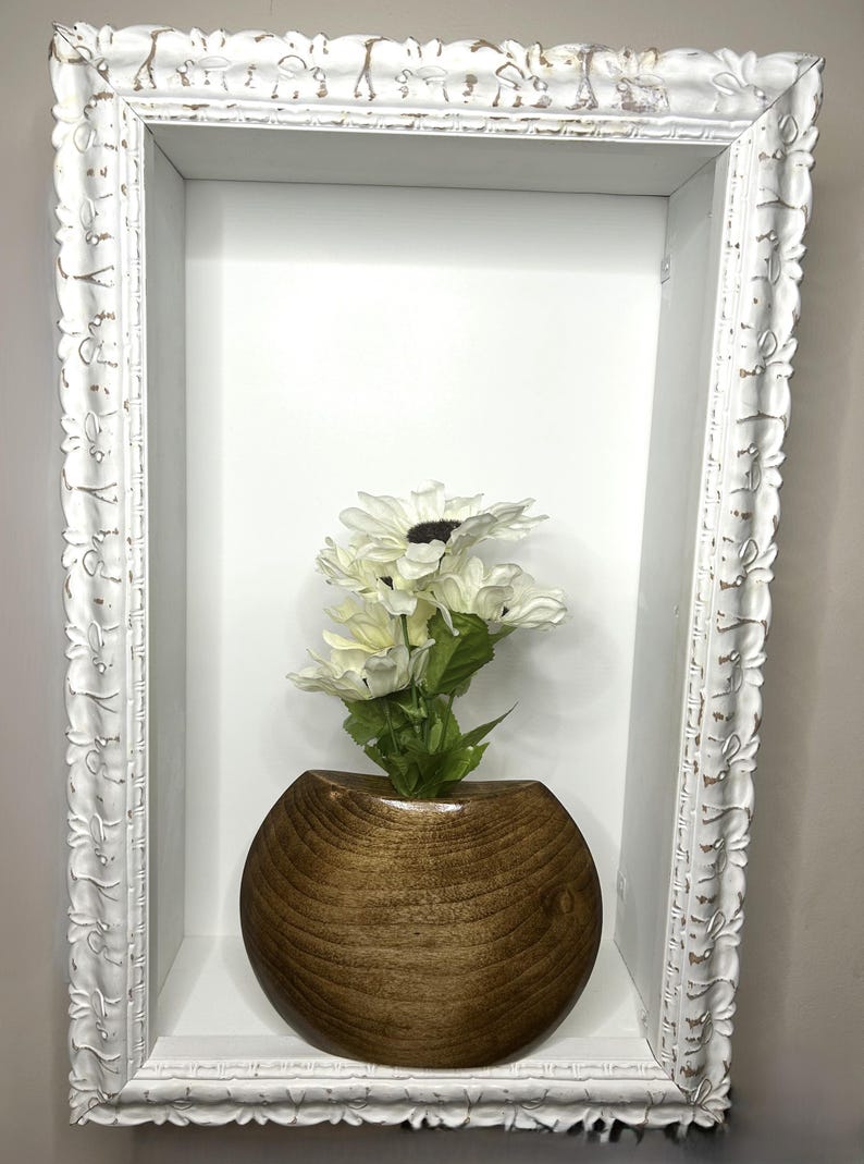 Hand-turned dark maple vase, unique round wooden home decor