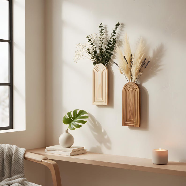 Wooden Arched Wall-Mounted Vase Set, Minimalist Bohemian Home Wall Decoration