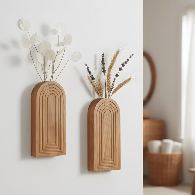 Wooden Arched Wall-Mounted Vase Set, Minimalist Bohemian Home Wall Decoration