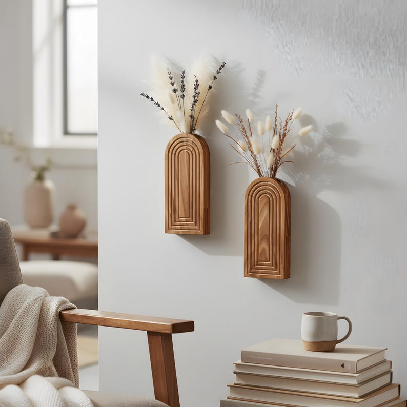 Wooden Arched Wall-Mounted Vase Set, Minimalist Bohemian Home Wall Decoration