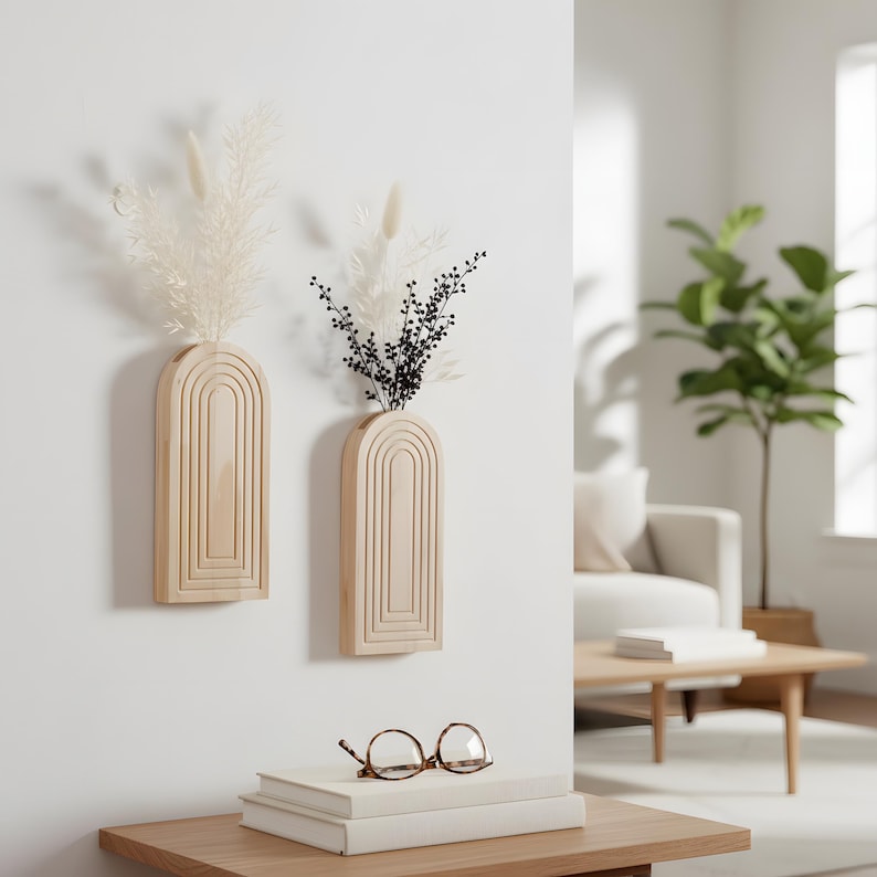 Wooden Arched Wall-Mounted Vase Set, Minimalist Bohemian Home Wall Decoration