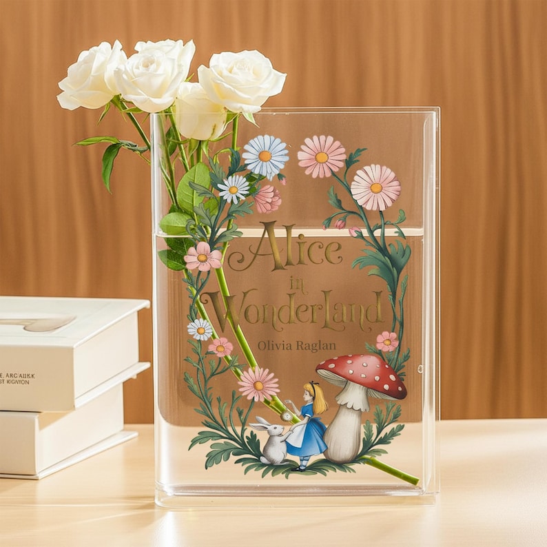 Alice in Wonderland acrylic book vase, fantasy room bookshelf decoration