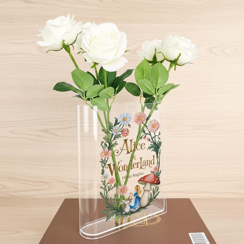 Alice in Wonderland acrylic book vase, fantasy room bookshelf decoration