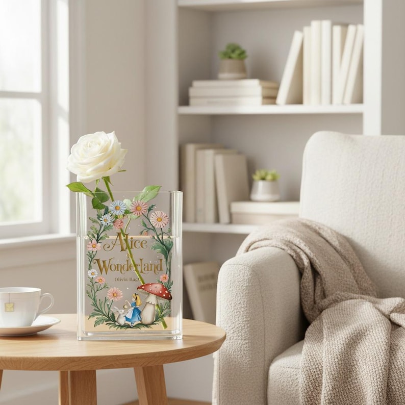 Alice in Wonderland acrylic book vase, fantasy room bookshelf decoration