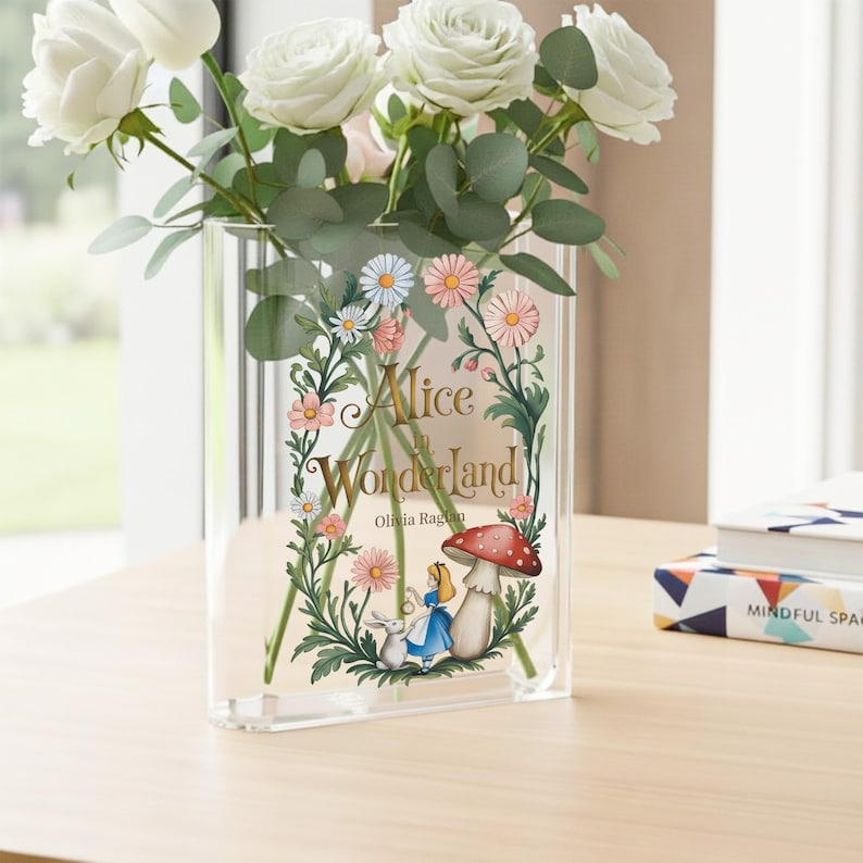 Alice in Wonderland acrylic book vase, fantasy room bookshelf decoration