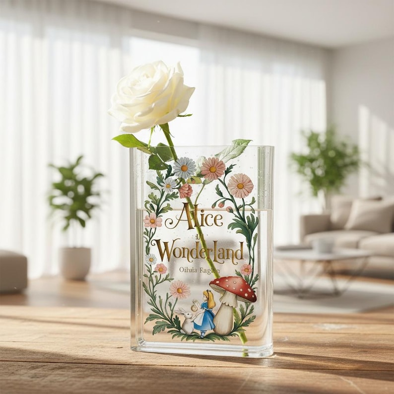 Alice in Wonderland acrylic book vase, fantasy room bookshelf decoration